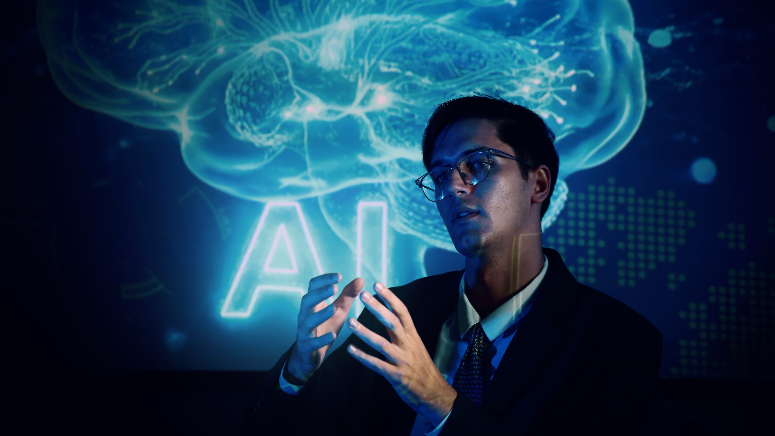 business team discussing and using technology artificial intelli