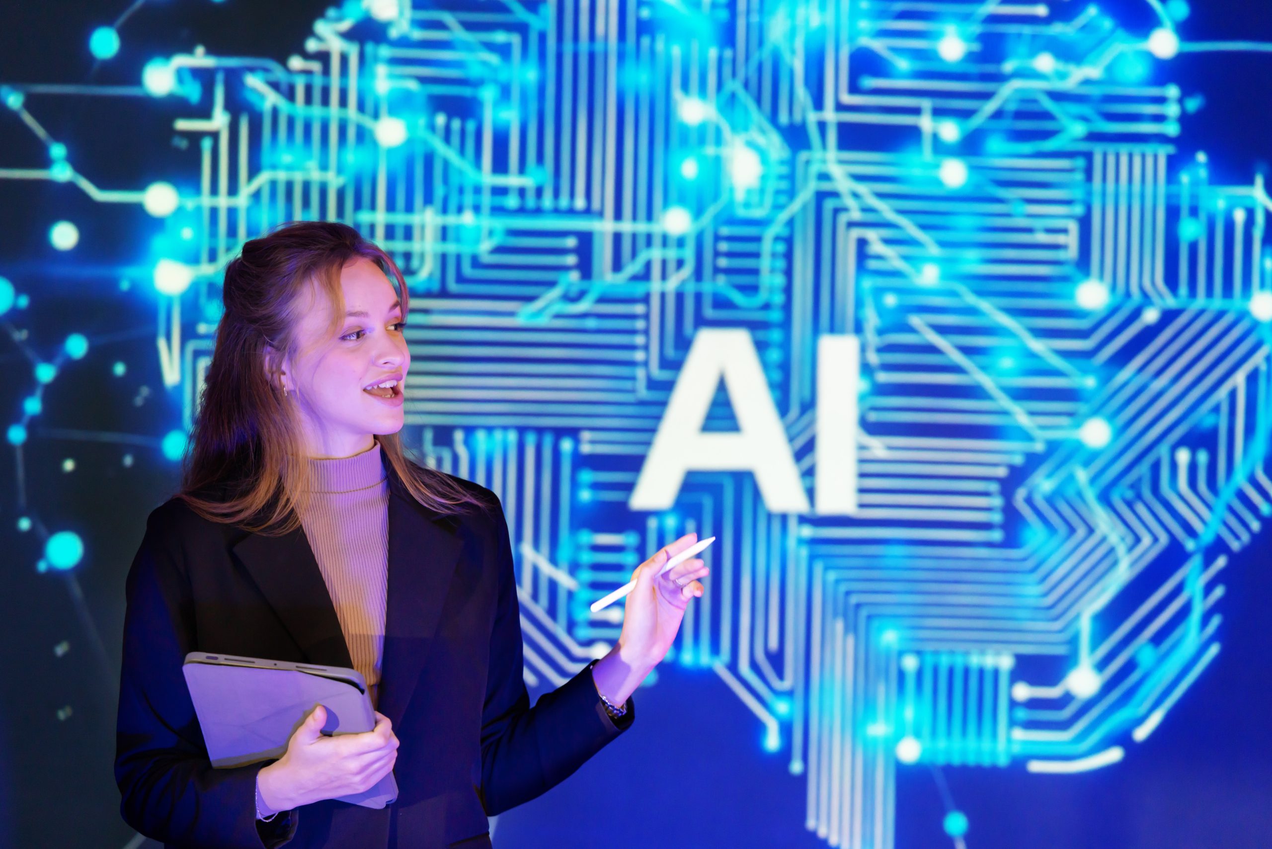 speaker presents artificial intelligence ai concepts at a techno